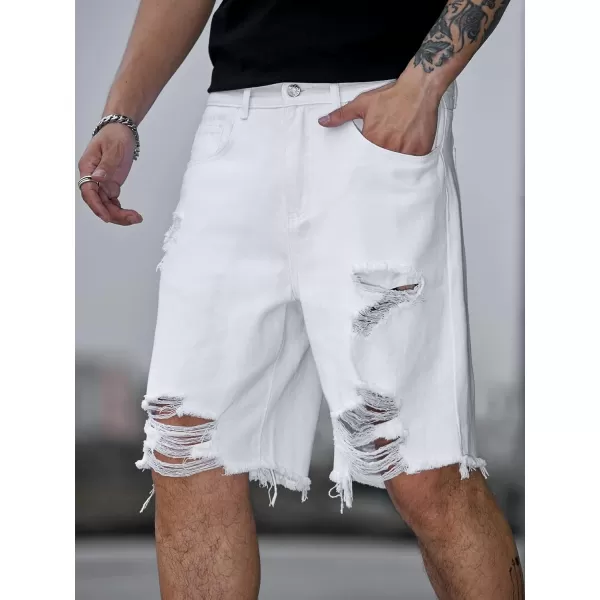 WDIRARA Men's Ripped Denim Shorts Straight Leg Raw Hem Frayed Distressed Jean Shorts Pants