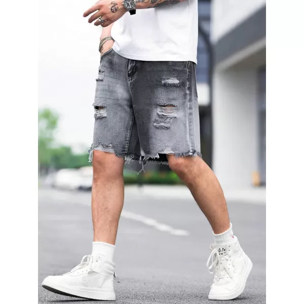 WDIRARA Men's Ripped Denim Shorts Straight Leg Raw Hem Frayed Distressed Jean Shorts Pants