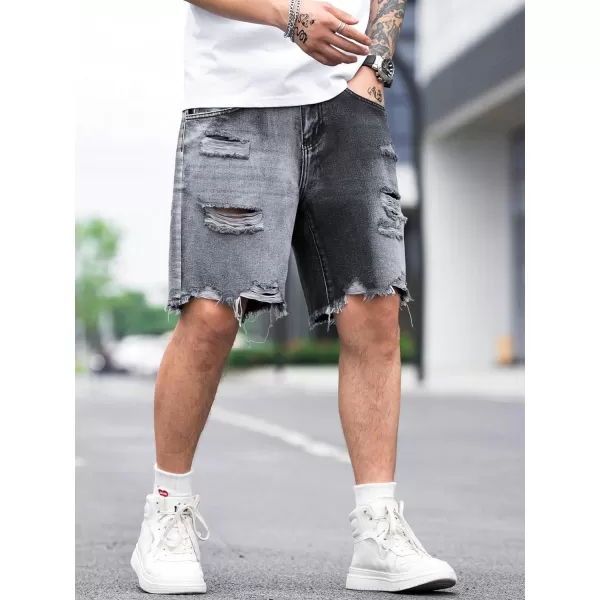 WDIRARA Men's Ripped Denim Shorts Straight Leg Raw Hem Frayed Distressed Jean Shorts Pants