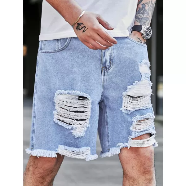 WDIRARA Men's Ripped Denim Shorts Straight Leg Raw Hem Frayed Distressed Jean Shorts Pants
