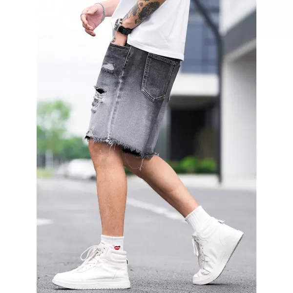 WDIRARA Men's Ripped Denim Shorts Straight Leg Raw Hem Frayed Distressed Jean Shorts Pants