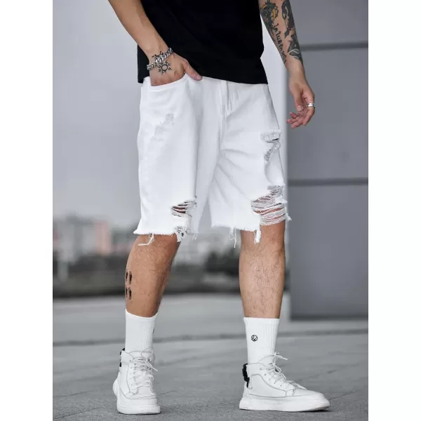 WDIRARA Men's Ripped Denim Shorts Straight Leg Raw Hem Frayed Distressed Jean Shorts Pants