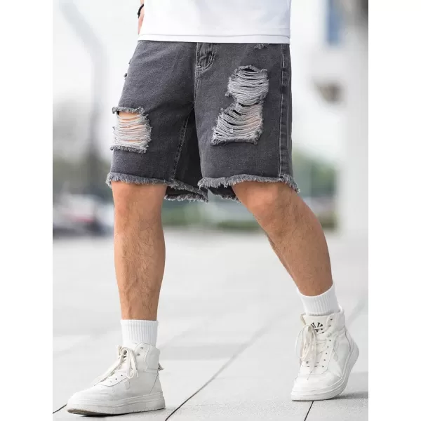 WDIRARA Men's Ripped Denim Shorts Straight Leg Raw Hem Frayed Distressed Jean Shorts Pants