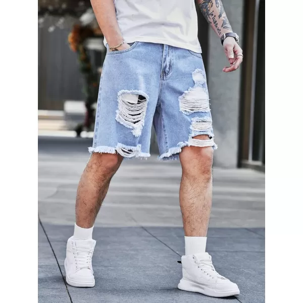 WDIRARA Men's Ripped Denim Shorts Straight Leg Raw Hem Frayed Distressed Jean Shorts Pants