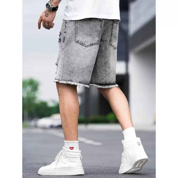 WDIRARA Men's Ripped Denim Shorts Straight Leg Raw Hem Frayed Distressed Jean Shorts Pants