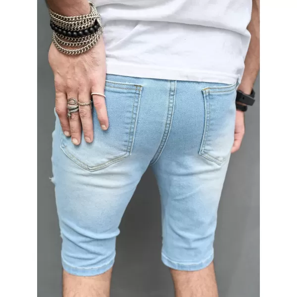 WDIRARA Men's Ripped Denim Shorts Straight Leg Raw Hem Frayed Distressed Jean Shorts Pants
