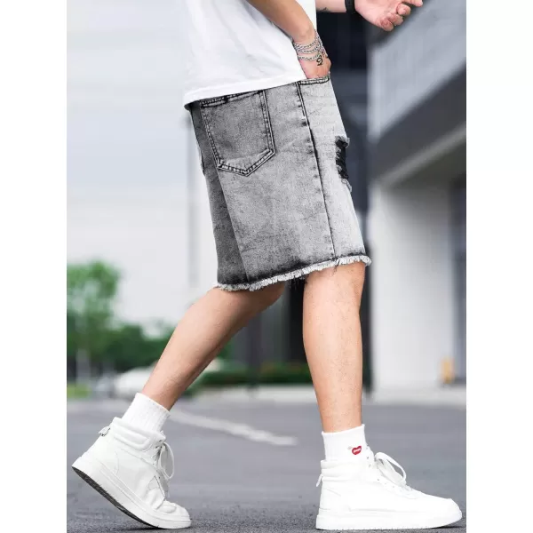 WDIRARA Men's Ripped Denim Shorts Straight Leg Raw Hem Frayed Distressed Jean Shorts Pants