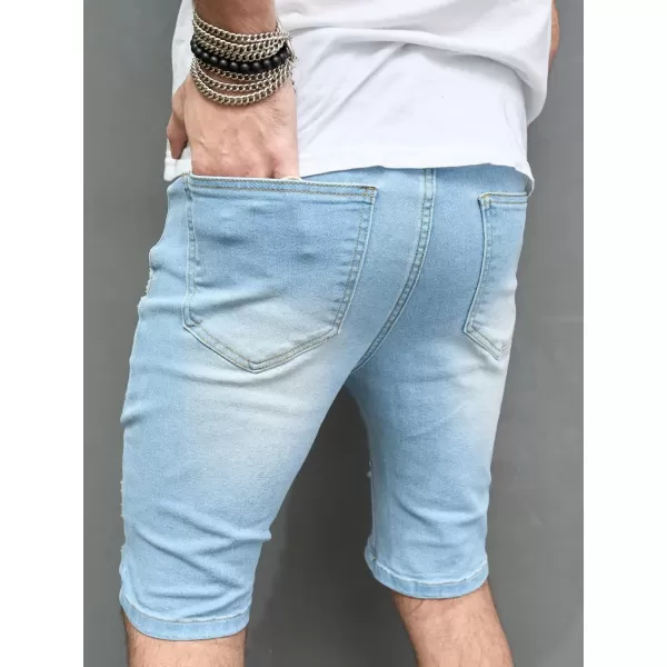 WDIRARA Men's Ripped Denim Shorts Straight Leg Raw Hem Frayed Distressed Jean Shorts Pants