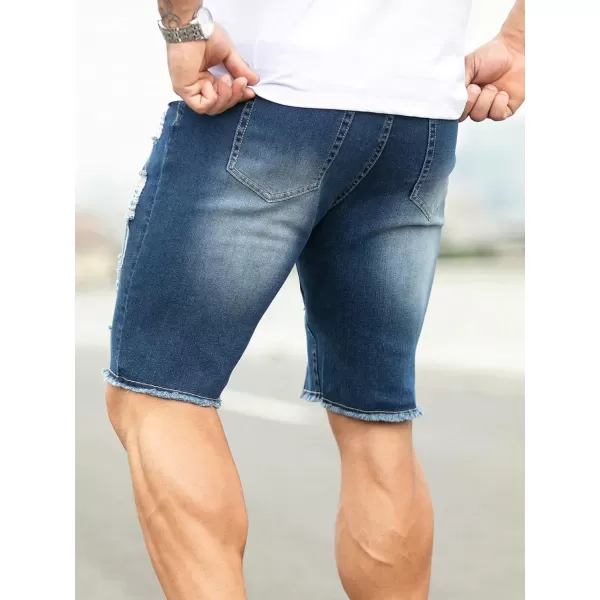 WDIRARA Men's Ripped Denim Shorts Straight Leg Raw Hem Frayed Distressed Jean Shorts Pants