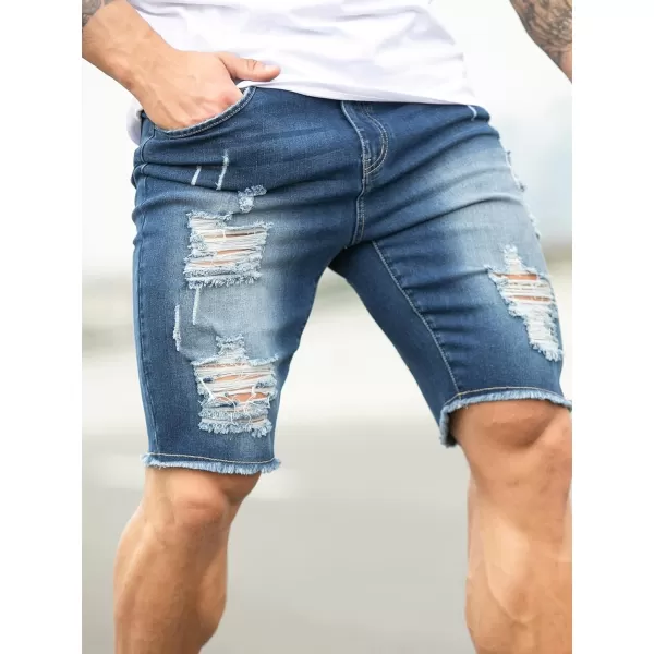 WDIRARA Men's Ripped Denim Shorts Straight Leg Raw Hem Frayed Distressed Jean Shorts Pants
