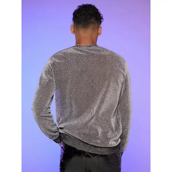 WDIRARA Men's Round Neck Long Sleeve Glitter Sweatshirt Party Club Metallic Tops