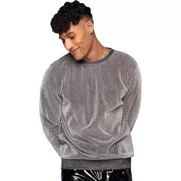 WDIRARA Men's Round Neck Long Sleeve Glitter Sweatshirt Party Club Metallic Tops