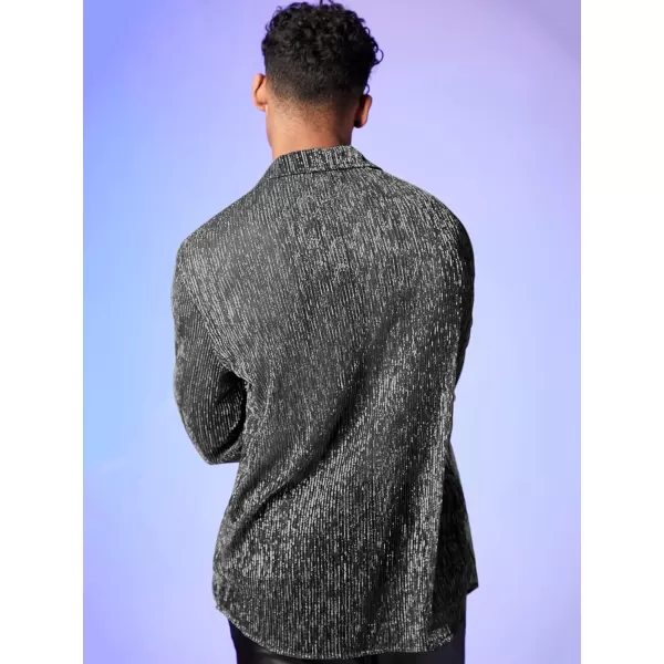 WDIRARA Men's Sheer Mesh See Through Glitter Button Front Long Sleeve Shirt Tops