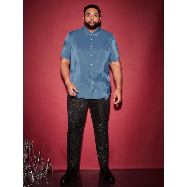 WDIRARA Men's Silk Satin Metallic Button Down Short Sleeve Collared Shirts Rave Disco Club Tops