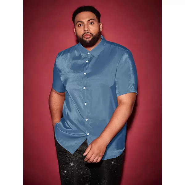 WDIRARA Men's Silk Satin Metallic Button Down Short Sleeve Collared Shirts Rave Disco Club Tops