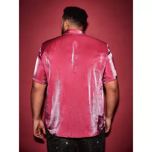 WDIRARA Men's Silk Satin Metallic Button Down Short Sleeve Collared Shirts Rave Disco Club Tops