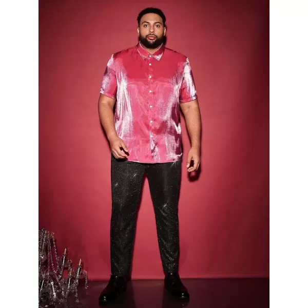 WDIRARA Men's Silk Satin Metallic Button Down Short Sleeve Collared Shirts Rave Disco Club Tops