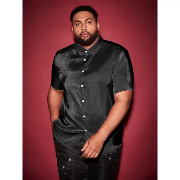 WDIRARA Men's Silk Satin Metallic Button Down Short Sleeve Collared Shirts Rave Disco Club Tops