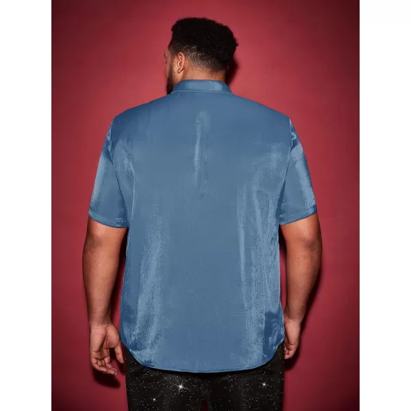 WDIRARA Men's Silk Satin Metallic Button Down Short Sleeve Collared Shirts Rave Disco Club Tops