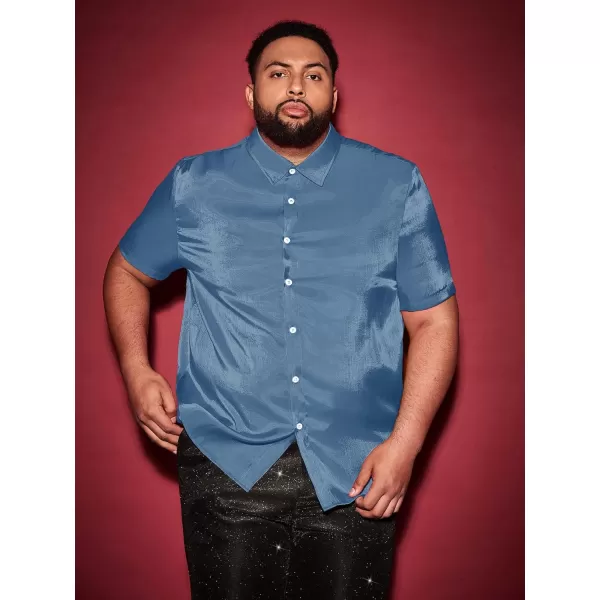 WDIRARA Men's Silk Satin Metallic Button Down Short Sleeve Collared Shirts Rave Disco Club Tops