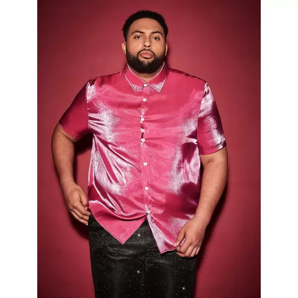 WDIRARA Men's Silk Satin Metallic Button Down Short Sleeve Collared Shirts Rave Disco Club Tops