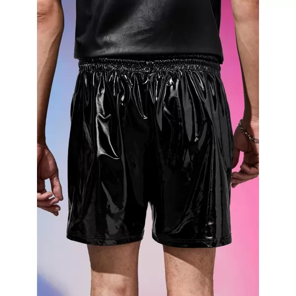 WDIRARA Men's Slant Pocket PU Leather Buttoms Drawstring Waist Straight Leg Shorts
