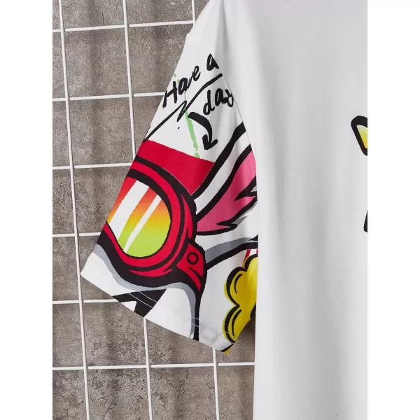WDIRARA Men's Two Tone Cartoon Graphic Print Short Sleeve T Shirt Round Neck Tee