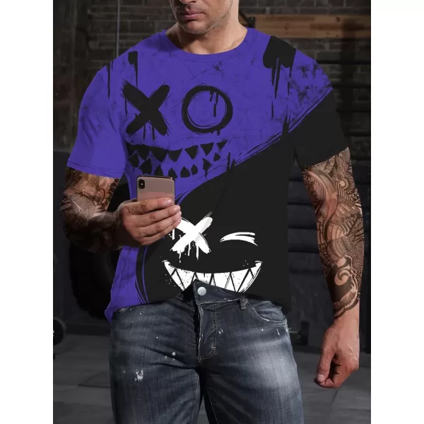 WDIRARA Men's Two Tone Cartoon Graphic Print Short Sleeve T Shirt Round Neck Tee