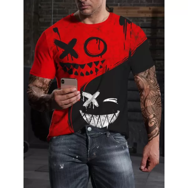 WDIRARA Men's Two Tone Cartoon Graphic Print Short Sleeve T Shirt Round Neck Tee