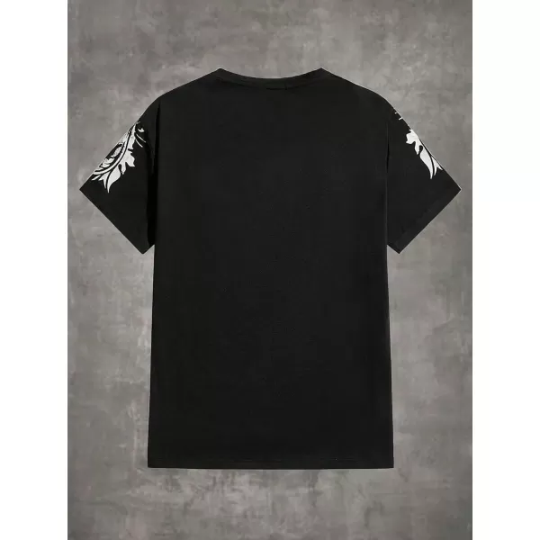 WDIRARA Men's Two Tone Cartoon Graphic Print Short Sleeve T Shirt Round Neck Tee