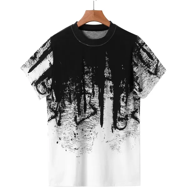 WDIRARA Men's Two Tone Cartoon Graphic Print Short Sleeve T Shirt Round Neck Tee