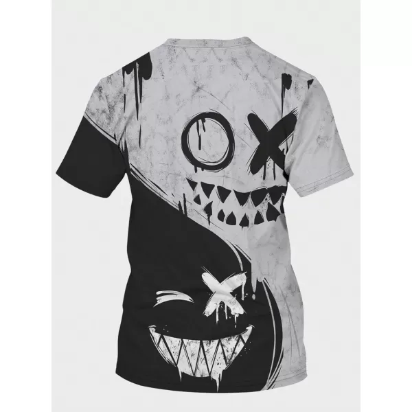 WDIRARA Men's Two Tone Cartoon Graphic Print Short Sleeve T Shirt Round Neck Tee
