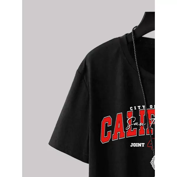 WDIRARA Men's Two Tone Cartoon Graphic Print Short Sleeve T Shirt Round Neck Tee