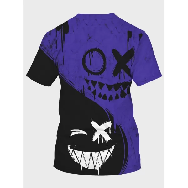 WDIRARA Men's Two Tone Cartoon Graphic Print Short Sleeve T Shirt Round Neck Tee