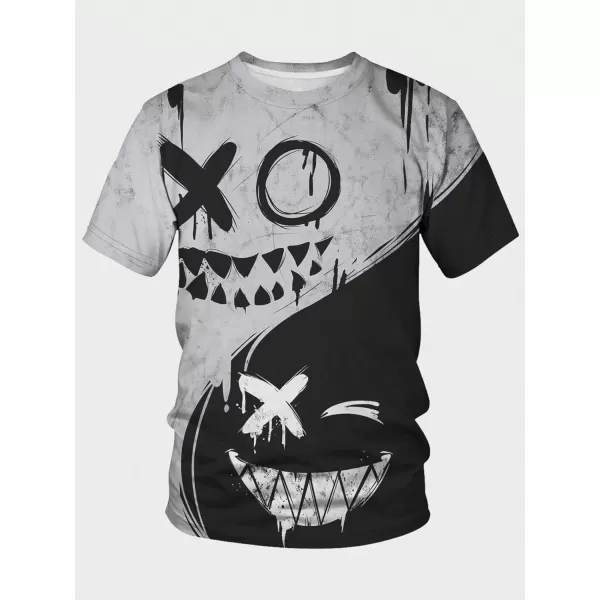 WDIRARA Men's Two Tone Cartoon Graphic Print Short Sleeve T Shirt Round Neck Tee