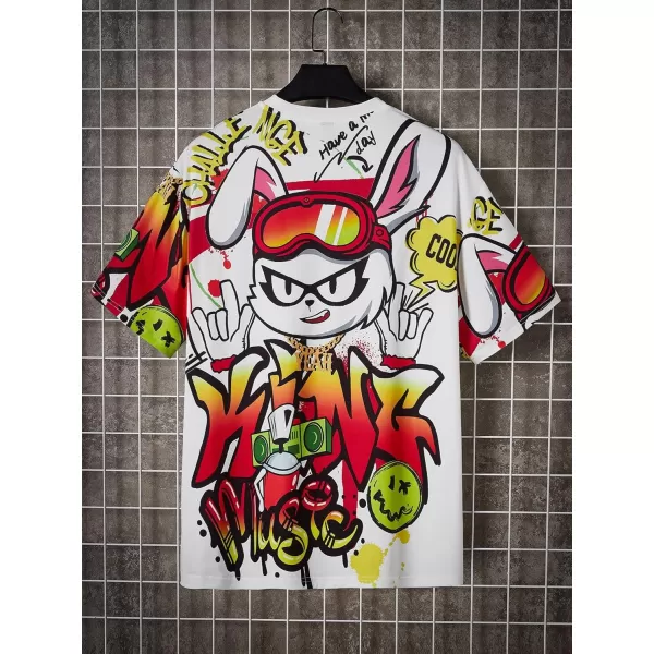 WDIRARA Men's Two Tone Cartoon Graphic Print Short Sleeve T Shirt Round Neck Tee