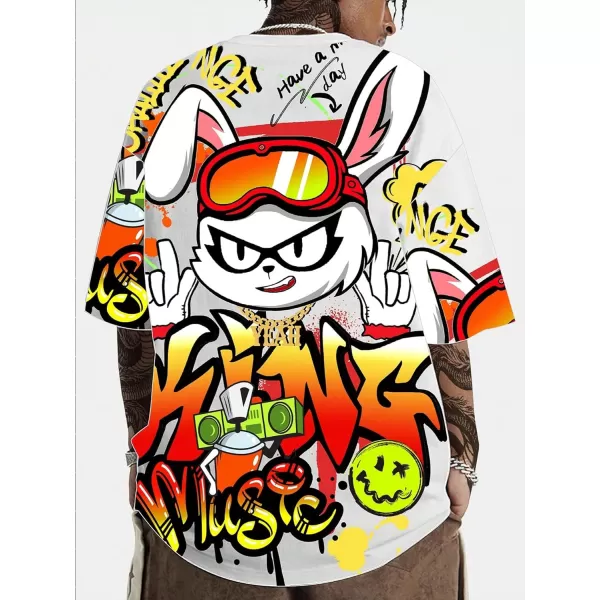 WDIRARA Men's Two Tone Cartoon Graphic Print Short Sleeve T Shirt Round Neck Tee