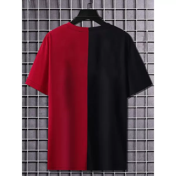 WDIRARA Men's Two Tone Cartoon Graphic Print Short Sleeve T Shirt Round Neck Tee