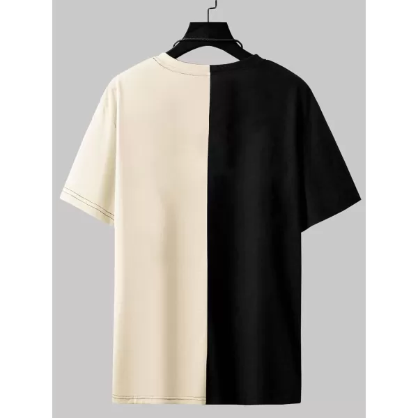WDIRARA Men's Two Tone Cartoon Graphic Print Short Sleeve T Shirt Round Neck Tee