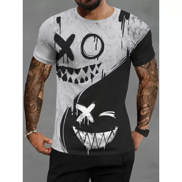 WDIRARA Men's Two Tone Cartoon Graphic Print Short Sleeve T Shirt Round Neck Tee