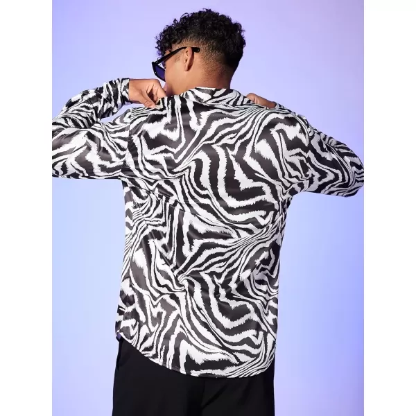 WDIRARA Men's Zebra Print Button Front Long Sleeve Shirt Casual Collar Tops