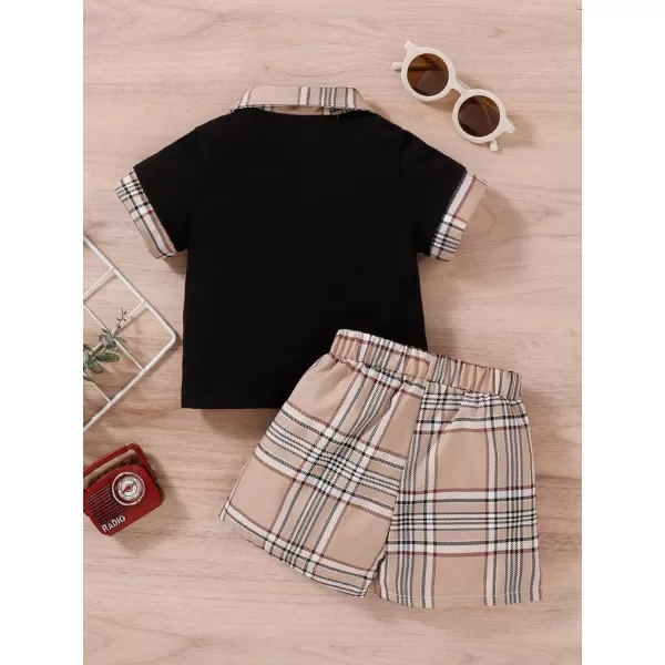 WDIRARA Toddler Boy's 2 Piece Outfit Plaid Short Sleeve Button Polo Shirt and Shorts Set
