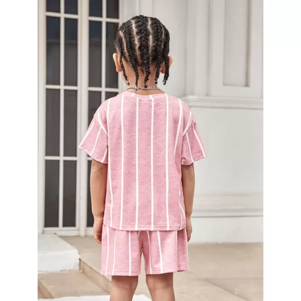 WDIRARA Toddler Boy's 2 Piece Outfit Striped Letter Graphic Print Short Sleeve Tee and Shorts Set