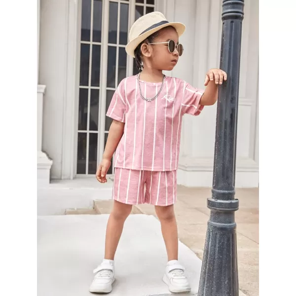 WDIRARA Toddler Boy's 2 Piece Outfit Striped Letter Graphic Print Short Sleeve Tee and Shorts Set
