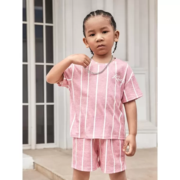 WDIRARA Toddler Boy's 2 Piece Outfit Striped Letter Graphic Print Short Sleeve Tee and Shorts Set