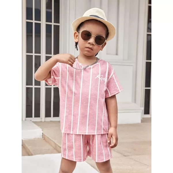 WDIRARA Toddler Boy's 2 Piece Outfit Striped Letter Graphic Print Short Sleeve Tee and Shorts Set