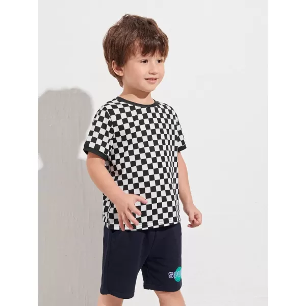 WDIRARA Toddler Boy's Plaid Short Sleeve Round Neck T Shirt Checkered Tops