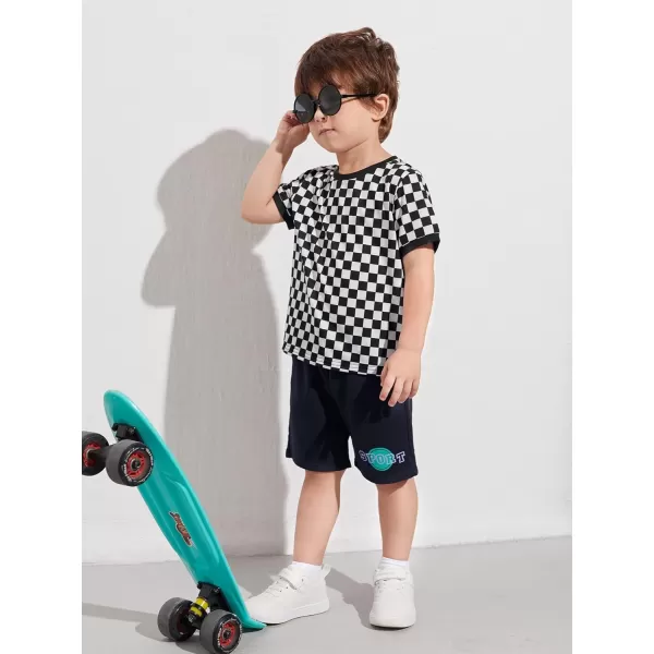 WDIRARA Toddler Boy's Plaid Short Sleeve Round Neck T Shirt Checkered Tops