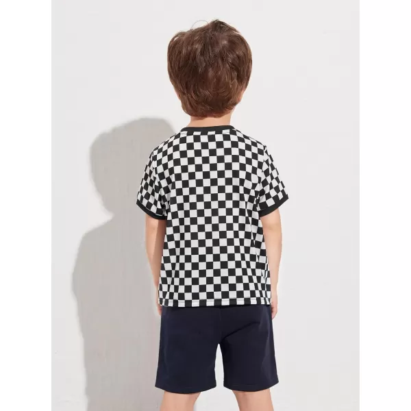 WDIRARA Toddler Boy's Plaid Short Sleeve Round Neck T Shirt Checkered Tops