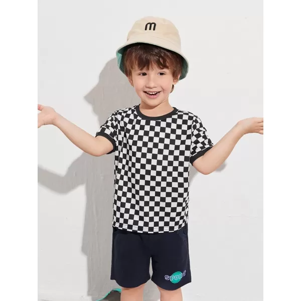 WDIRARA Toddler Boy's Plaid Short Sleeve Round Neck T Shirt Checkered Tops